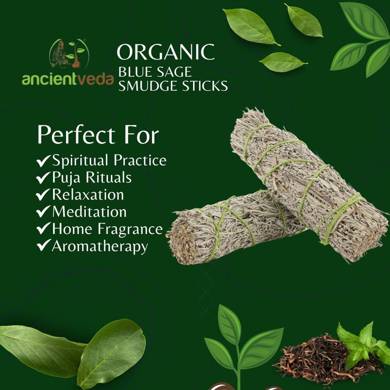 Ancientveda Ancient VEDA 4" Blue Sage Smudge Sticks 3-Pack | Organic, Hand-Tied for Cleansing, Yoga & Meditation | Floral Ambiance, Remove Negative Energy | Starter Guide - Image 5